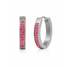 Brinco de Argola Click Oval com Zircônias Rosas - Steel Woman