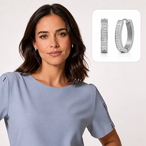 Brinco de Argola Click Oval com Zircônias Cristal - Steel Woman