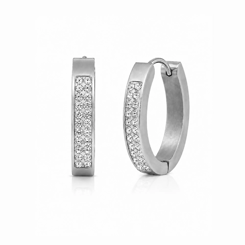 Brinco de Argola Click Oval com Zircônias Cristal - Steel Woman