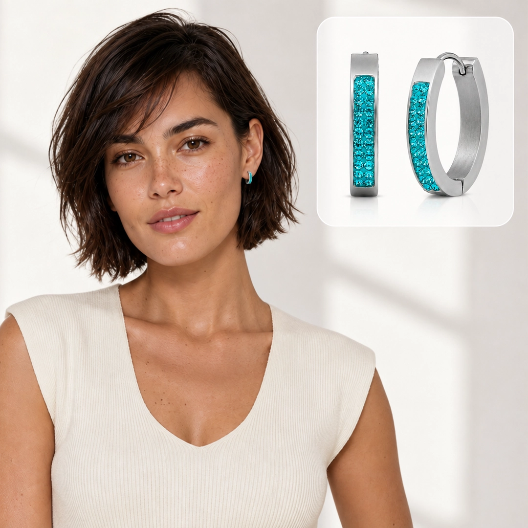 Brinco de Argola Click Oval com Zircônias Topázio - Steel Woman