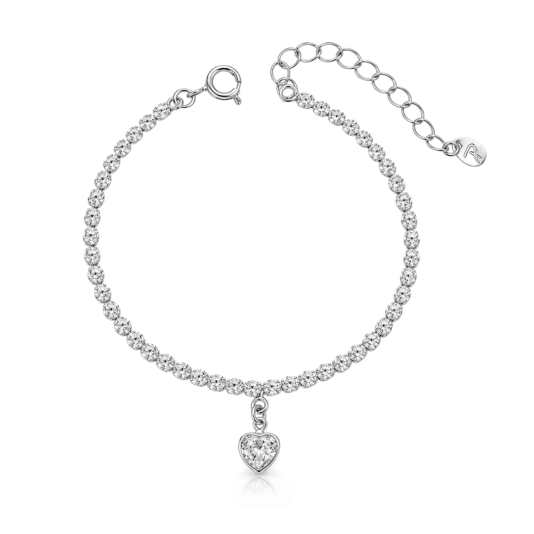 Pulseira Riviera com Coração e Zircônias Cristal