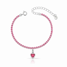Pulseira Riviera com Zircônias Rosa e Coração