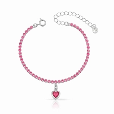 Pulseira Riviera com Zircônias Rosa e Coração