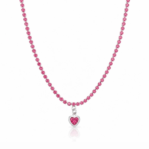 Gargantilha Choker Riviera com Zircônias Rosa e Pingente de Coração