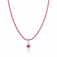 Gargantilha Choker Riviera com Zircônias Rosa e Pingente de Coração