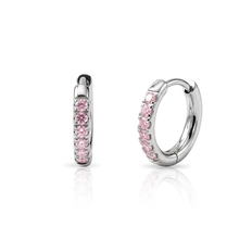 Brinco de Argola Click com Zircônias Rosas - Steel Woman
