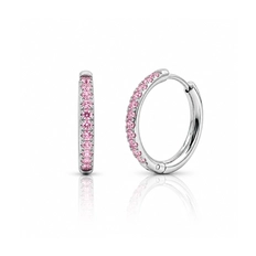 Brinco de Argola Click com Zircônias Rosas Cravejadas - Steel Woman