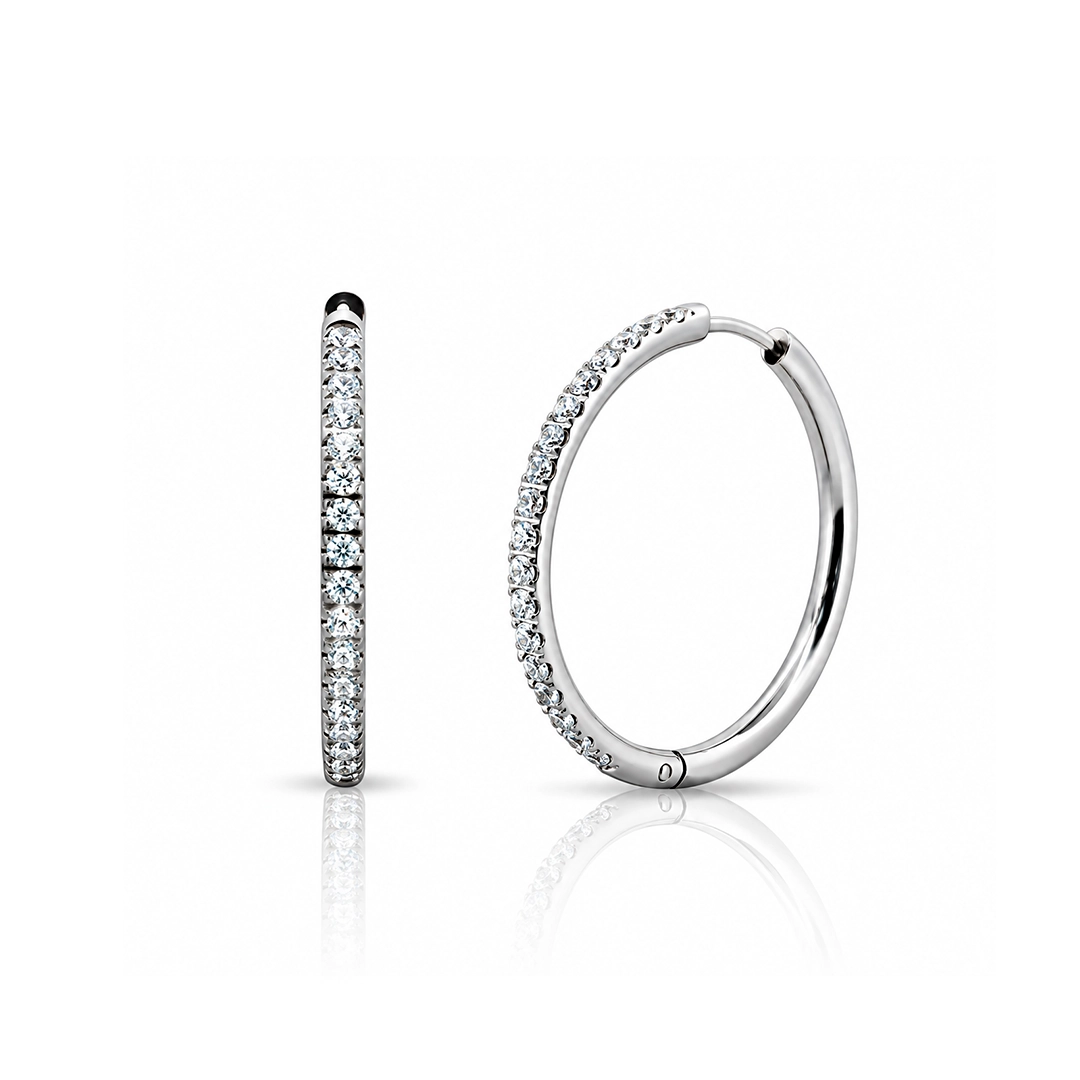 Brinco Argola Click com Zircônias Cristal - Steel Woman
