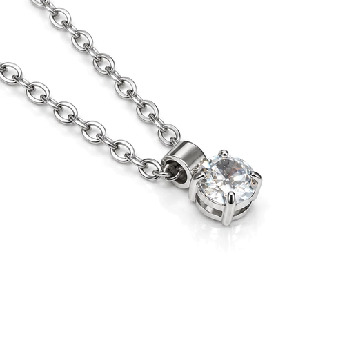 Gargantilha Ponto Luz com Zircônia Cristal Redonda - Steel Woman