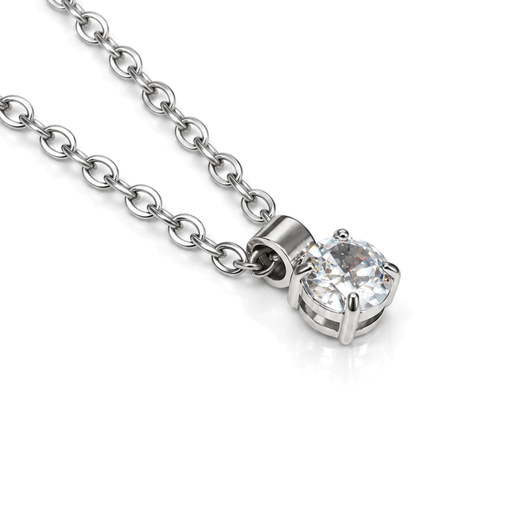 Gargantilha Ponto Luz com Zircônia Cristal Redonda - Steel Woman