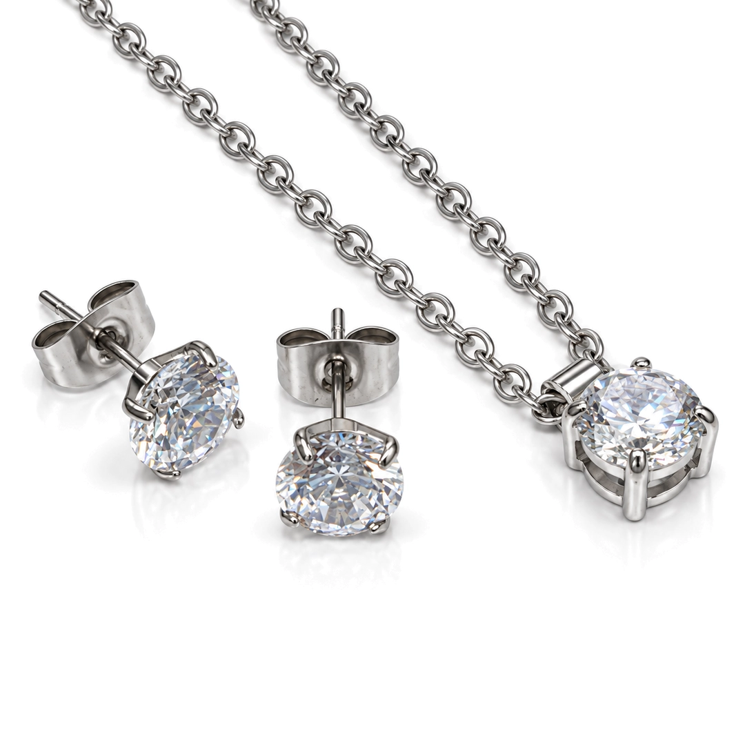 Conjunto Top com Zircônia Cristal Redonda - Steel Woman