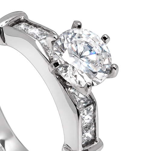 Anel Solitário Trabalhado com Zircônias Cristal - Steel Woman