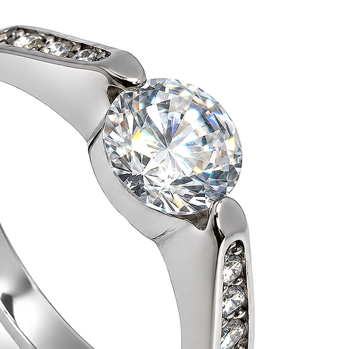 Anel Solitário com Zircônias Cristal Cravejadas - Stell Woman