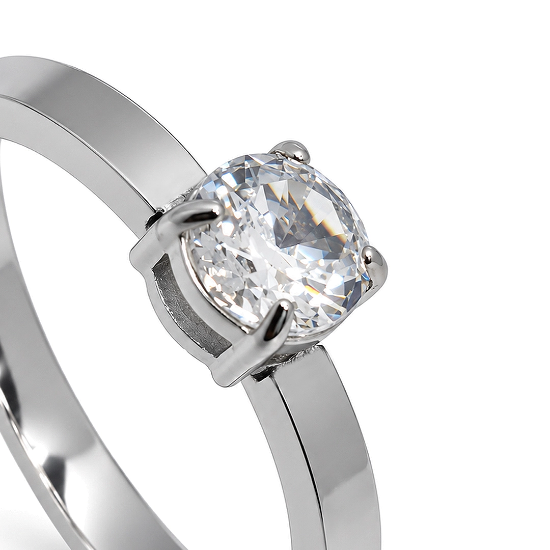 Anel Solitário com Zircônia Cristal - Steel Woman