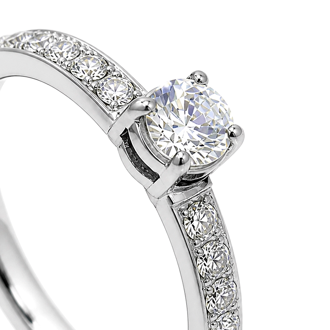 Anel Solitário Aro Cravejado com Zircônia Cristal - Steel Woman