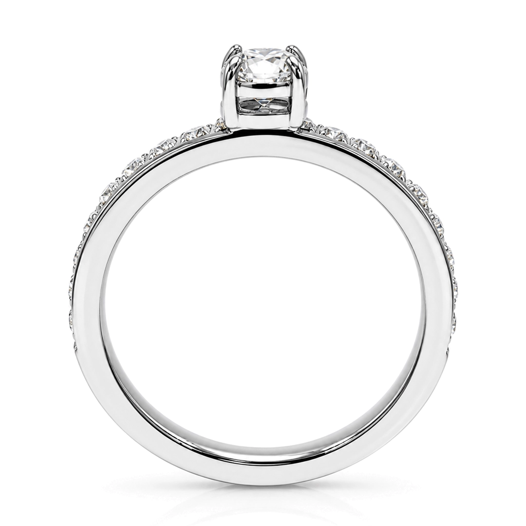 Anel Solitário Aro Cravejado com Zircônia Cristal - Steel Woman