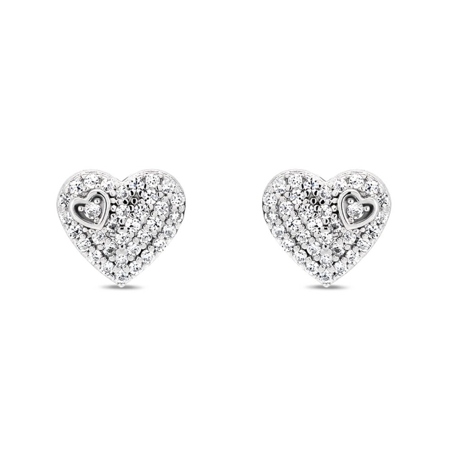 Brinco de Prata Top Coração de Zircônia Cristal