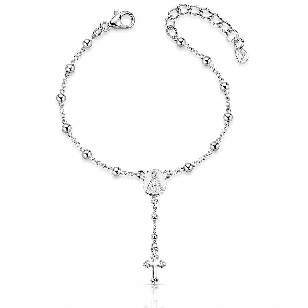 Pulseira Terço com Nossa Senhora Aparecida e Cruz Espelhada