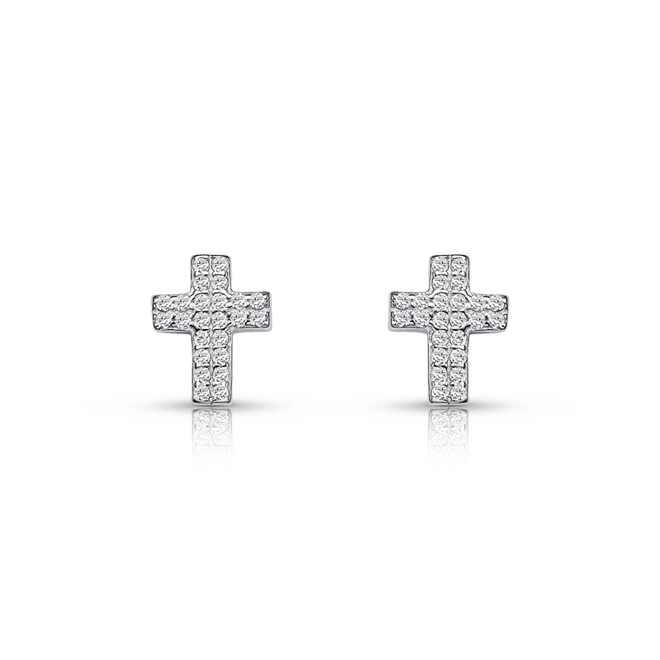Brinco de Prata Top Cruz com Zircônia Cristal