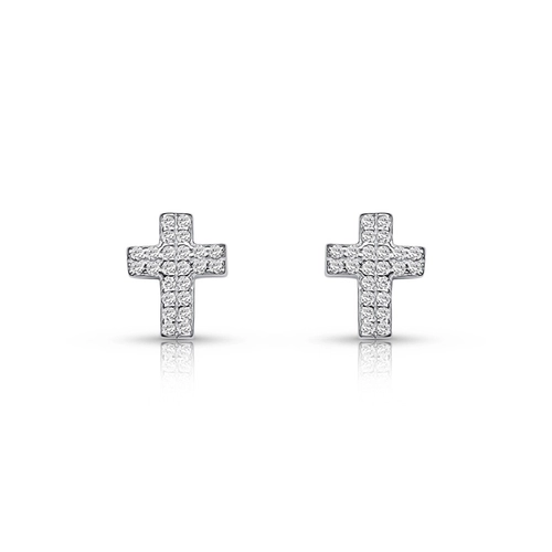 Brinco de Prata Top Cruz com Zircônia Cristal