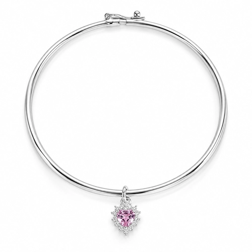 Bracelete com Coração e Zircônias Cristal e Rosa - Teen Kids