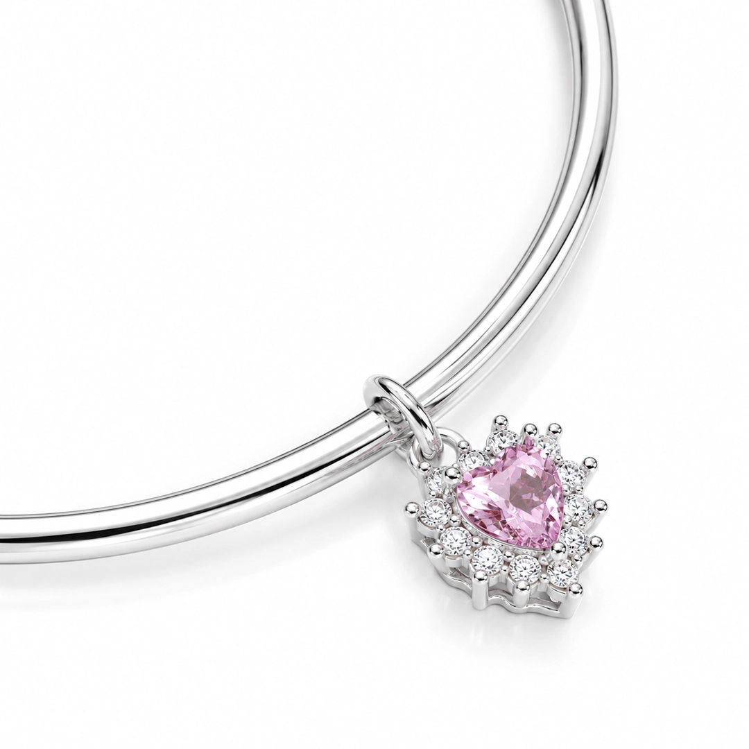 Bracelete com Coração e Zircônias Cristal e Rosa - Teen Kids