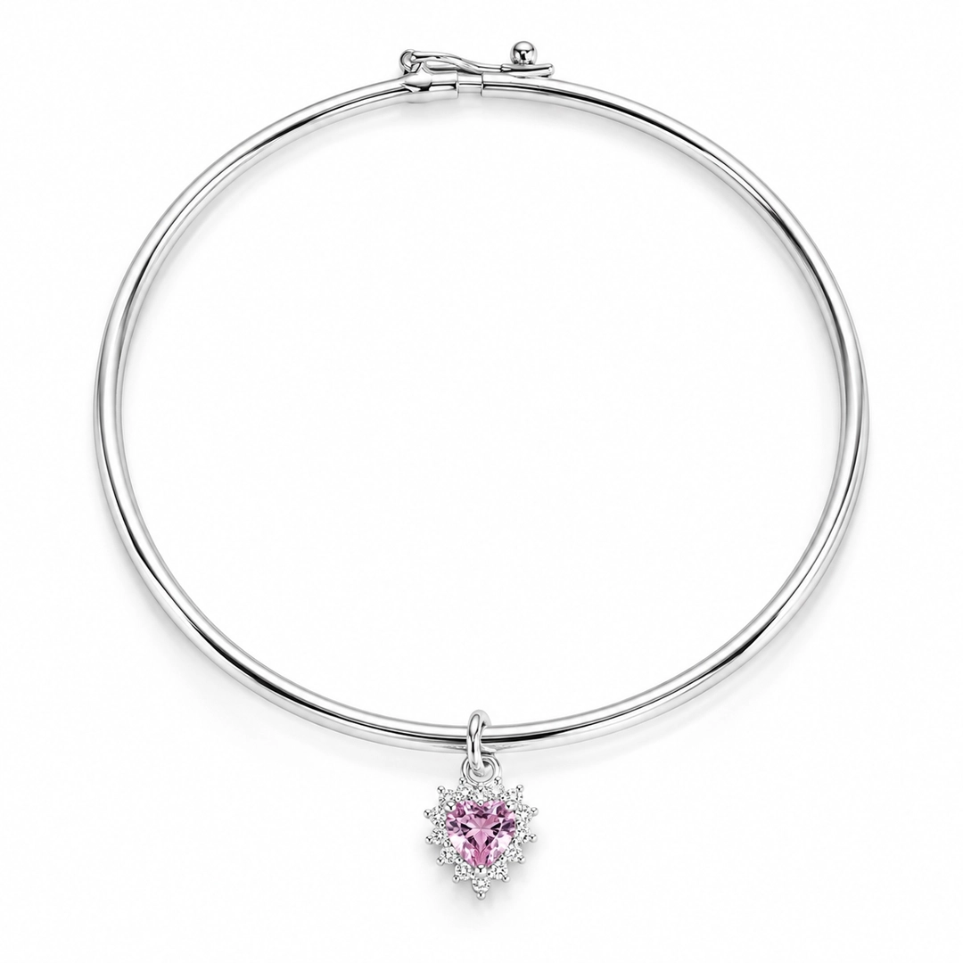 Bracelete com Coração e Zircônias Cristal e Rosa - Teen Kids