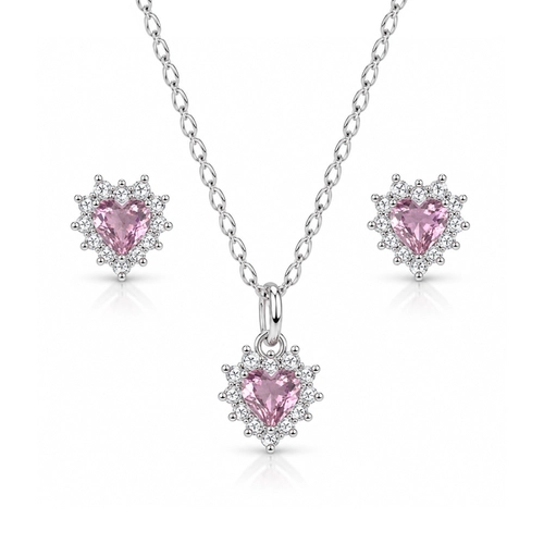 Conjunto Top Coração com Zircônias Cristal e Rosa - Teen Kids