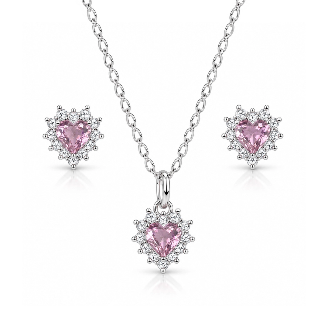 Conjunto Top Coração com Zircônias Cristal e Rosa - Teen Kids