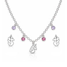 Conjunto Unicórnio com Zircônias Ametista e Rosa - Teen Kids