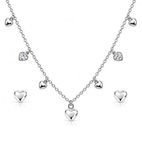 Conjunto Corações Espelhados e Zircônias Cristal - Teen Kids