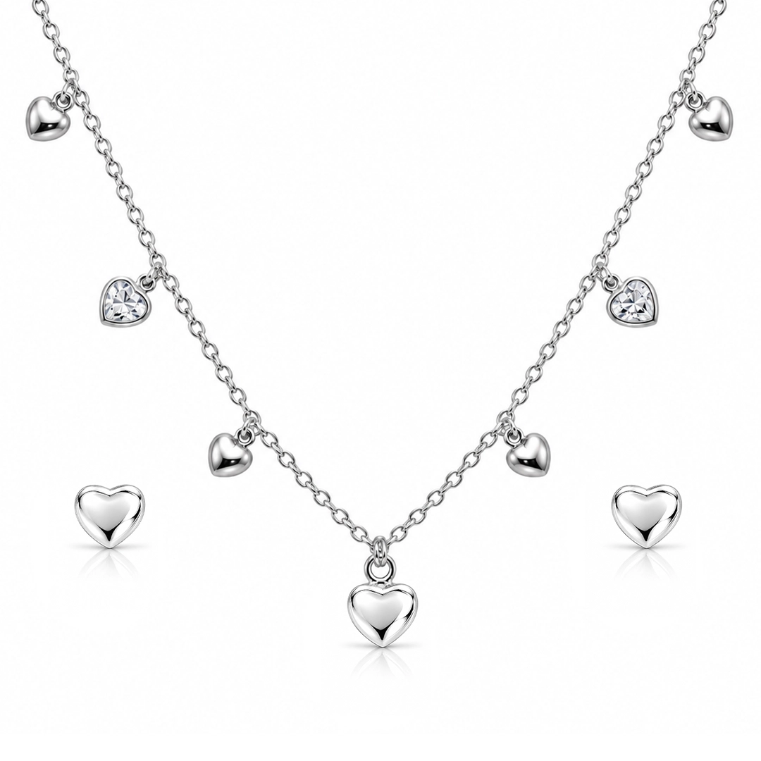 Conjunto Corações Espelhados e Zircônias Cristal - Teen Kids