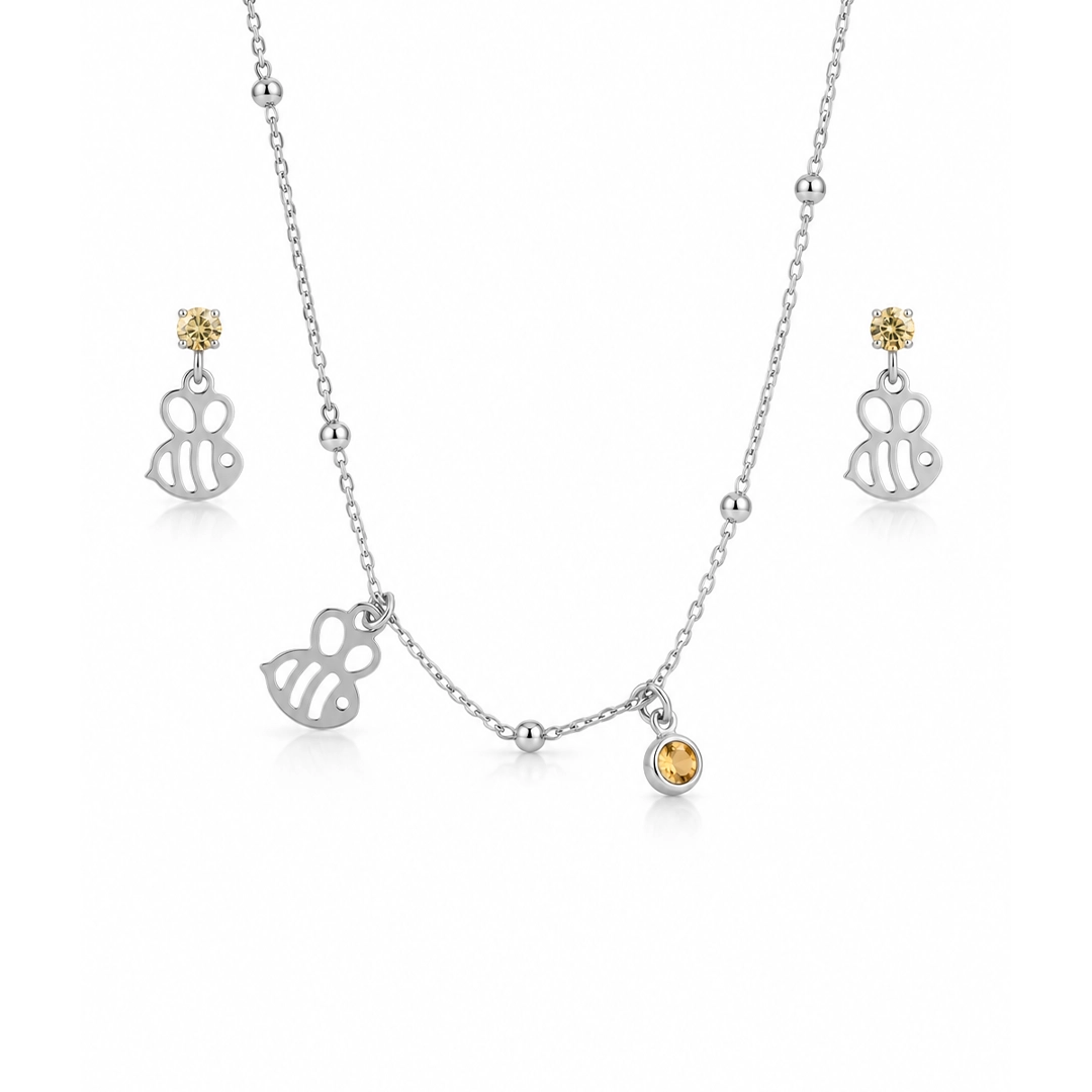 Conjunto Abelha Espelhada com Zircônias Amarela - Teen Kids