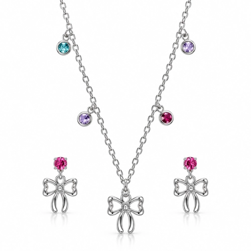 Conjunto Laço com Zircônias Coloridas - Teen Kids