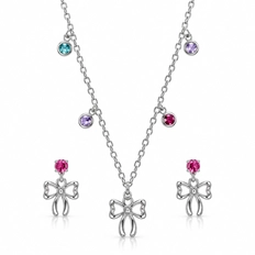 Conjunto Laço com Zircônias Coloridas - Teen Kids