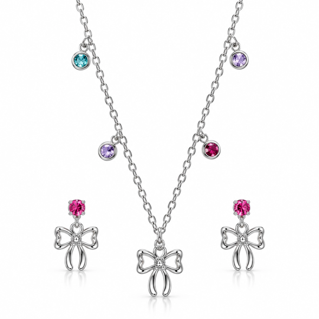 Conjunto Laço com Zircônias Coloridas - Teen Kids