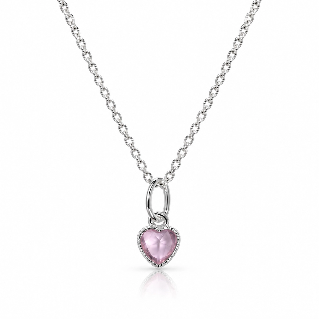 Gargantilha Ponto Luz Coração com Zircônia Rosa - Teen Kids