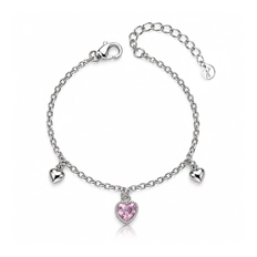 Pulseira com Corações Espelhados e Pingente com Zircônia Rosa – Teen Kids