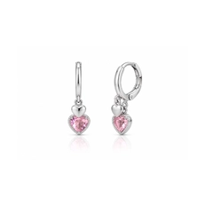 Brinco Click Balanço Coração com Zircônia Rosa – Teen Kids