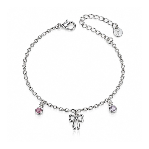 Pulseira Laço Espelhado com Zircônias Ametista e Rosa - Teen kids