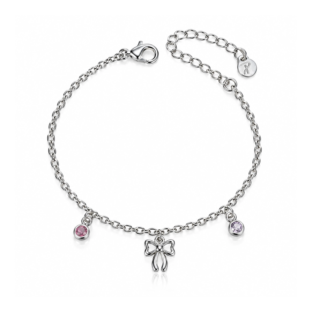 Pulseira Laço Espelhado com Zircônias Ametista e Rosa - Teen kids