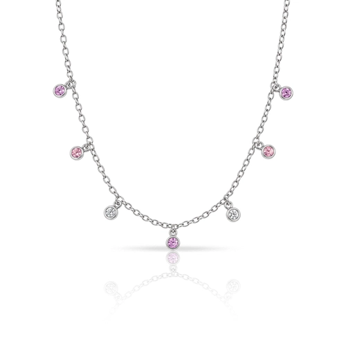 Gargantilha com Zircônias Cristal e Rosa - Teen Kids