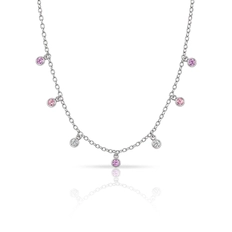 Gargantilha com Zircônias Cristal e Rosa - Teen Kids
