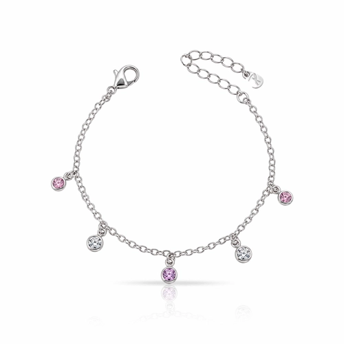 Pulseira Com Zircônias Cristal e Rosa - Teen Kids