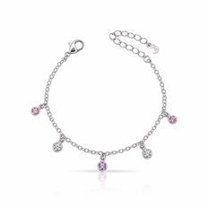 Pulseira Com Zircônias Cristal e Rosa - Teen Kids