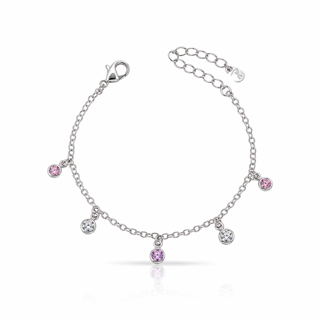 Pulseira Com Zircônias Cristal e Rosa - Teen Kids