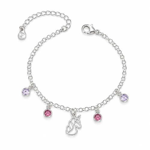 Pulseira Unicórnio Espelhado com Zircônias Ametista e Rosa - Teen kids
