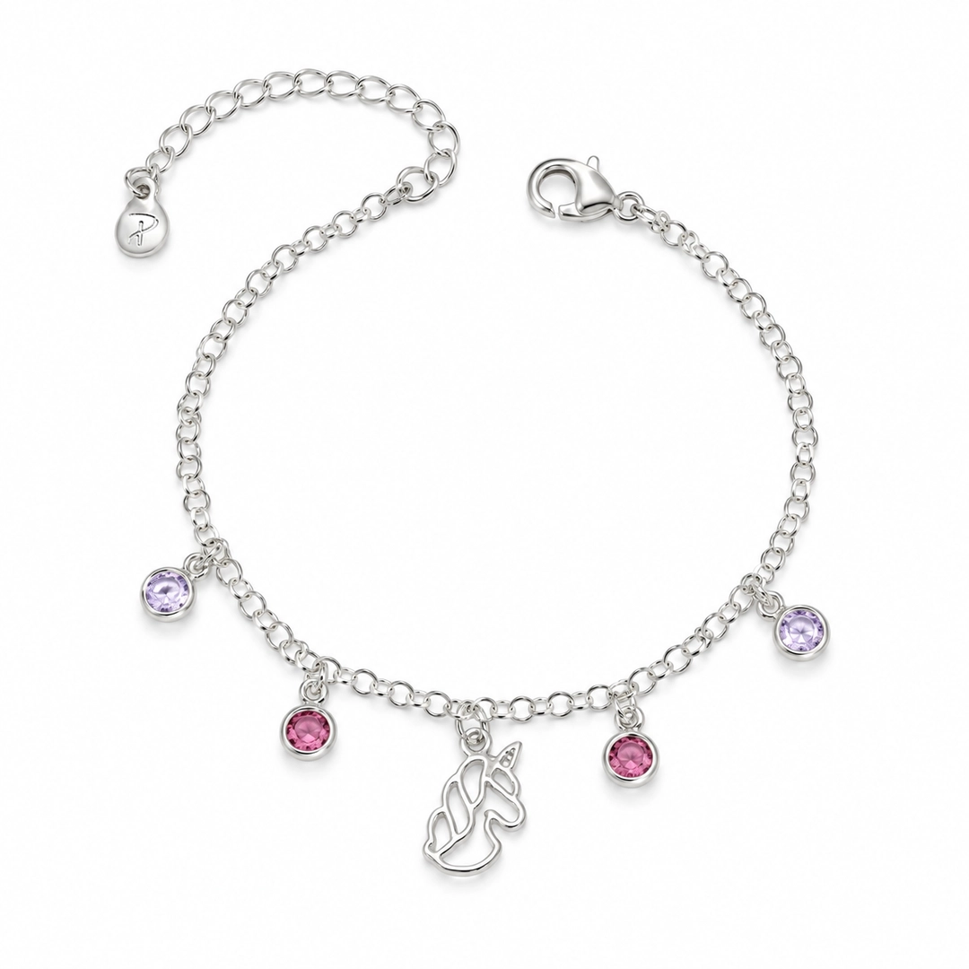 Pulseira Unicórnio Espelhado com Zircônias Ametista e Rosa - Teen kids