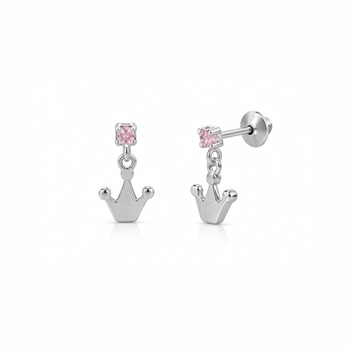 Brinco Top Balanço Coroa com Zircônias Rosa – Teen Kids