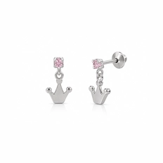 Brinco Top Balanço Coroa com Zircônias Rosa – Teen Kids